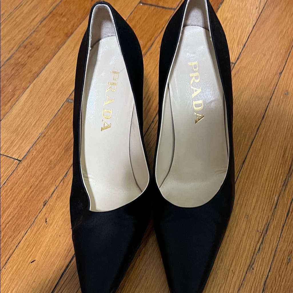 Prada Black Pointed Toe Satin Heels Size 8